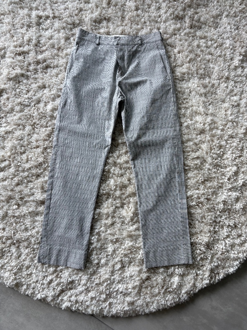 🦊 Maison Kitsuné Gray Plaid Slim Trousers Fox Embroidery Size 36